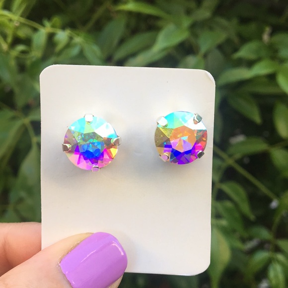 Aurora Borealis + Silver Crystal Earrings - Picture 7 of 12